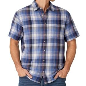 Tommy Bahama XL Plaid Shirt Cotton‎ Blue Purple Short Sleeve Coastal Casual Dad